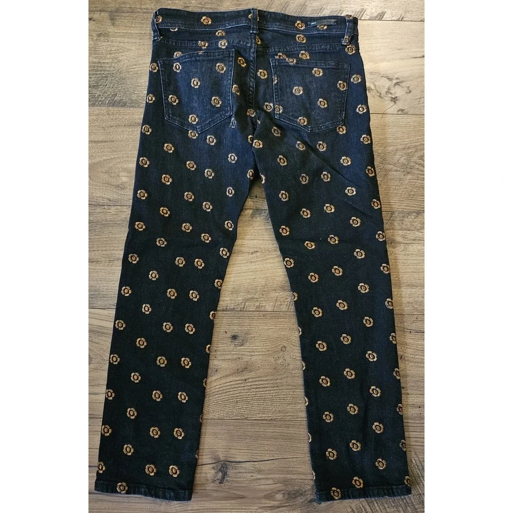 Pilcro‎ and the Letterpress Slim Straight Floral Embroidered Black Jeans Size 27